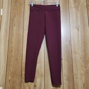Unbranded Womens Medium Fuzzy Lined Leggings Maroon Base Layer Crepey Texture